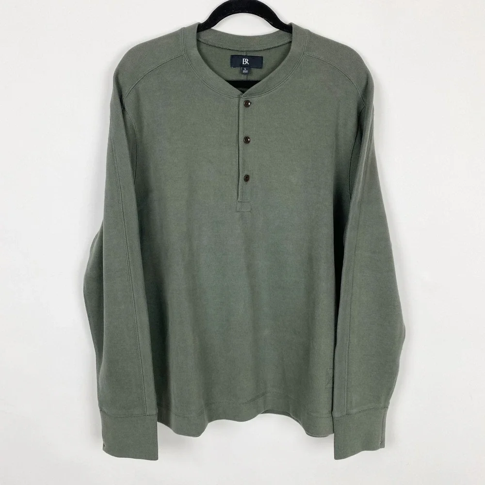 Banana Republic Rib Double Knit Henley Sweatshirt Mens Large Nori Green